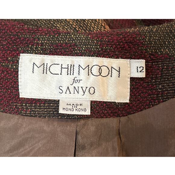 Vtg MICHII MOON Tweed Cropped Blazer Brn Burgundy Double Breasted 12 Womens - Picture 8 of 9